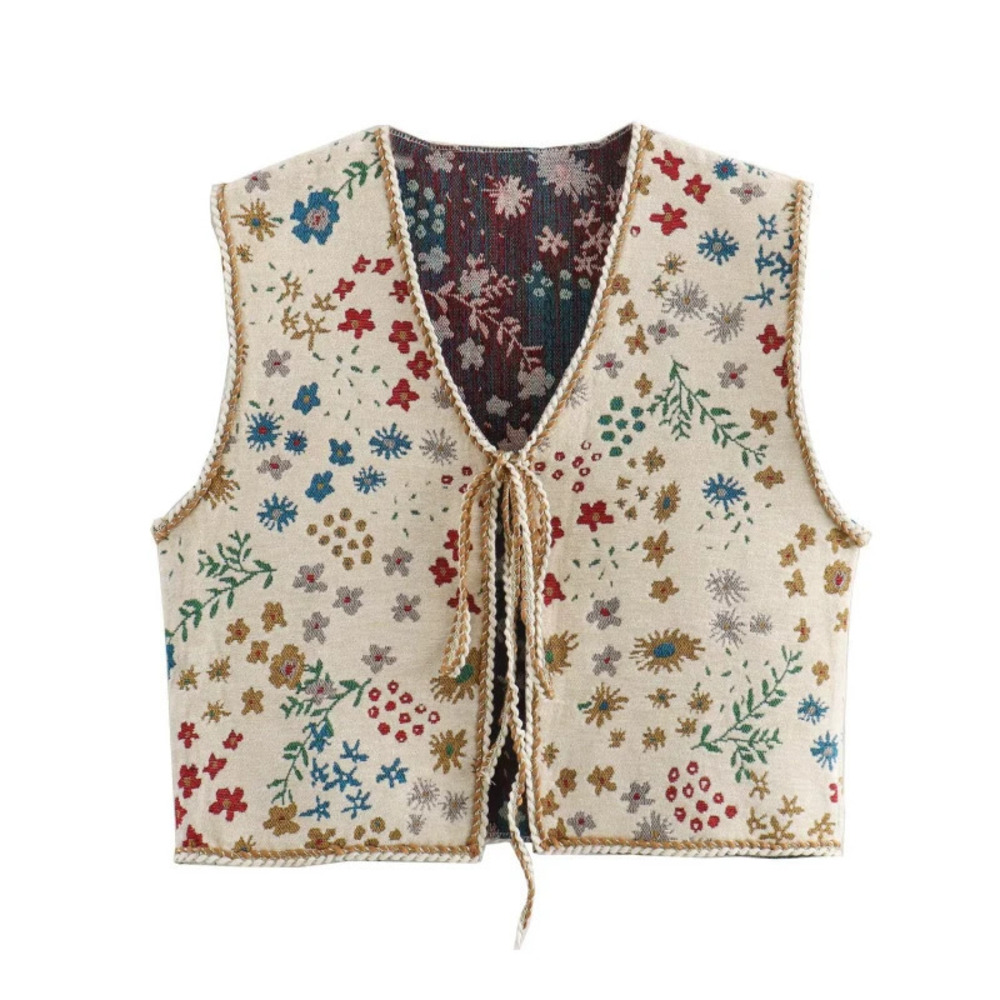 Jacquard Lace Up Loose Vest